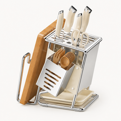Angled Kitchen Knife Holder with Chopping Board & Chopstick Rack