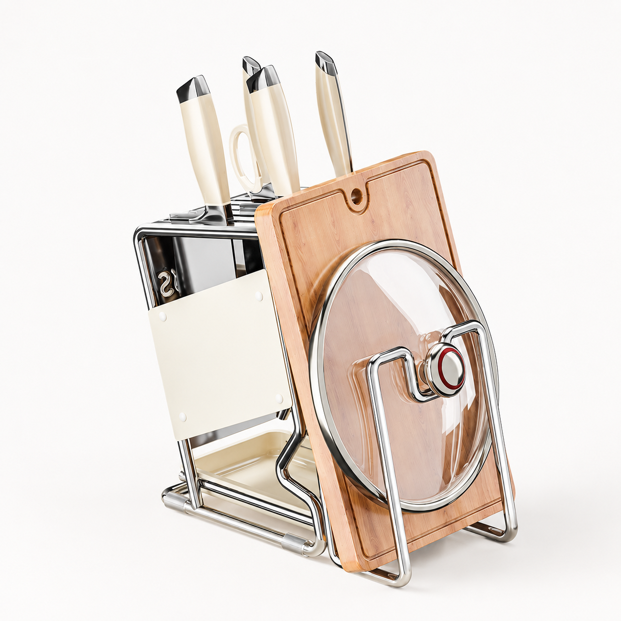 Angled Kitchen Knife Holder with Chopping Board & Chopstick Rack