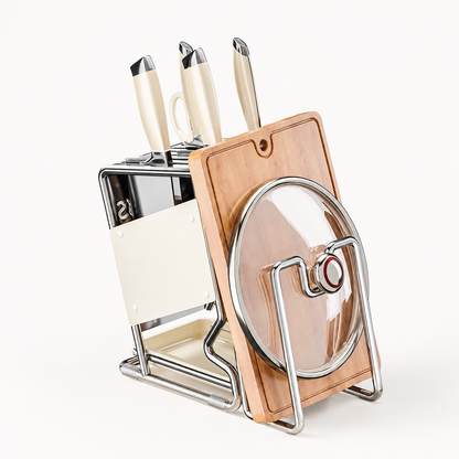 Angled Kitchen Knife Holder with Chopping Board & Chopstick Rack