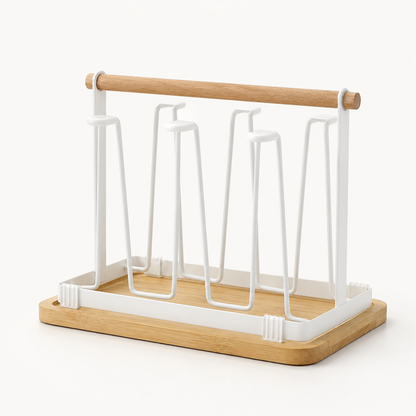 Japanese-Style Glass & Mug Drying Rack with Removable Drain Tray