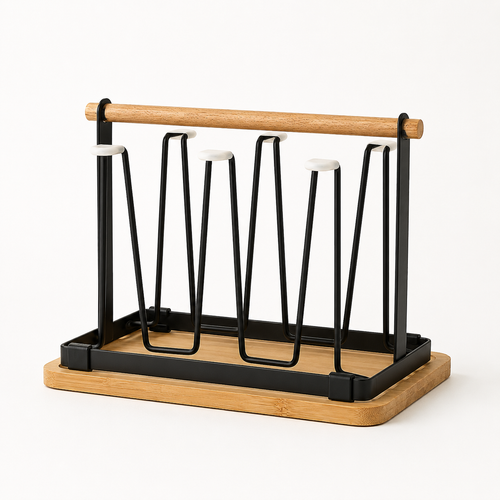 Japanese-Style Glass & Mug Drying Rack with Removable Drain Tray