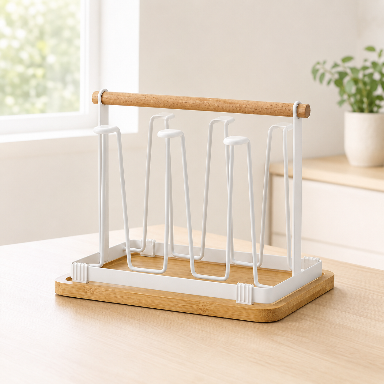 Japanese-Style Glass & Mug Drying Rack with Removable Drain Tray
