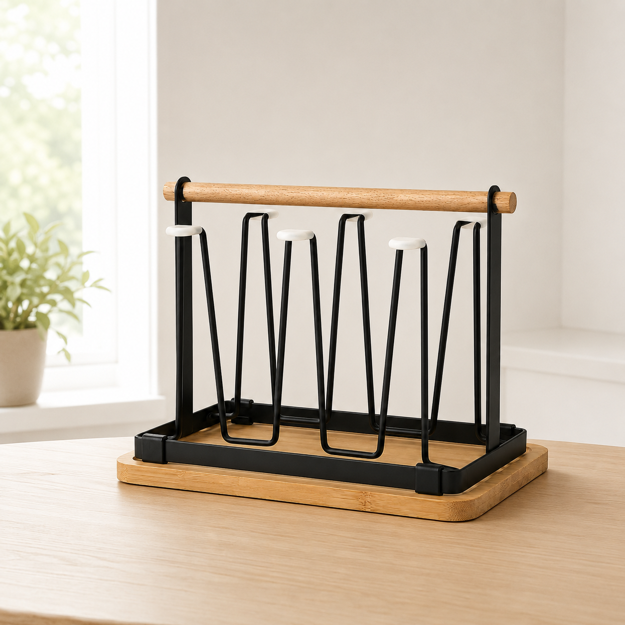 Japanese-Style Glass & Mug Drying Rack with Removable Drain Tray