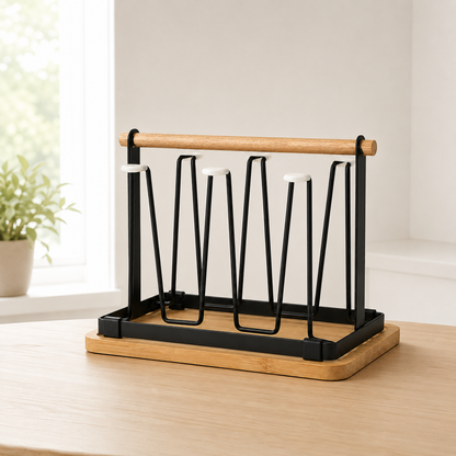 Japanese-Style Glass & Mug Drying Rack with Removable Drain Tray