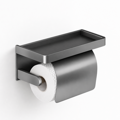 Wall-Mounted Aluminium Toilet Paper Holder with Storage Shelf