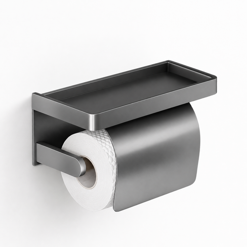 Wall-Mounted Aluminium Toilet Paper Holder with Storage Shelf