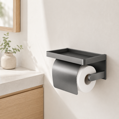 Wall-Mounted Aluminium Toilet Paper Holder with Storage Shelf