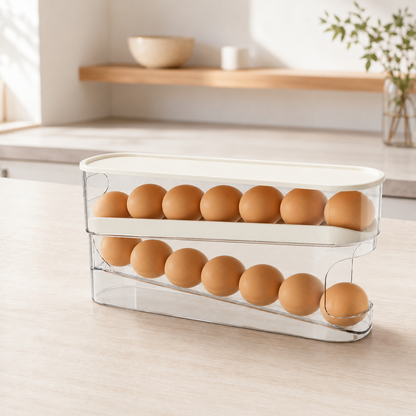 Double-Layer Fridge Egg Storage Box with Lid, Clear Egg Organiser