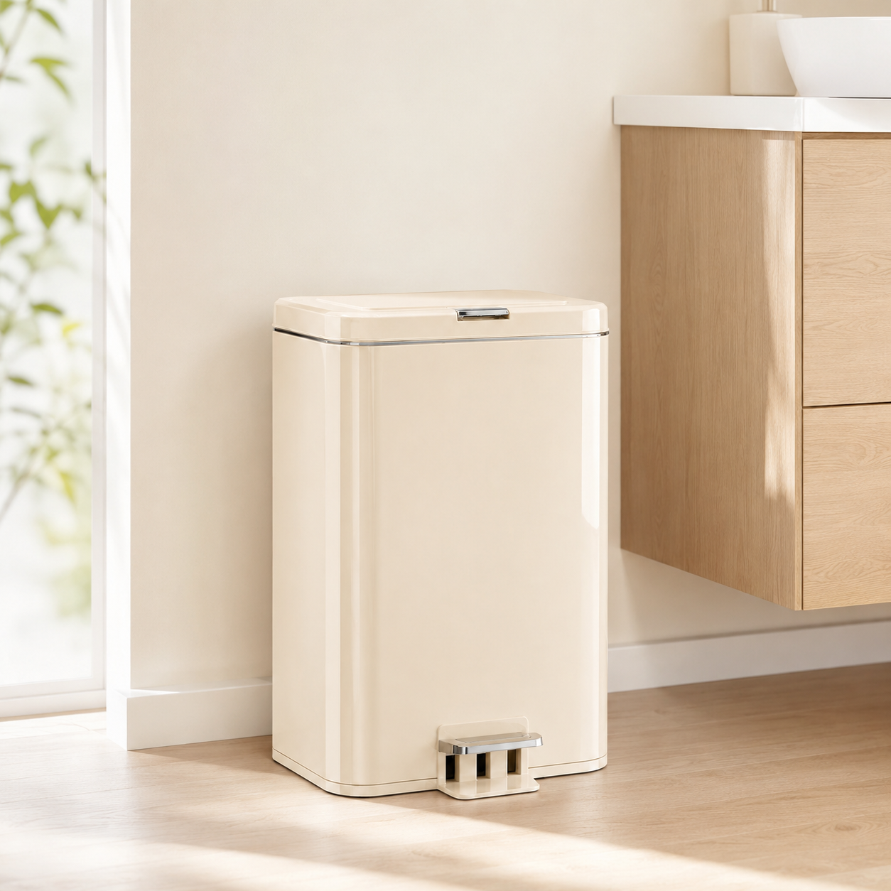 Japandi Soft-Close Pedal Bin with Double Lid