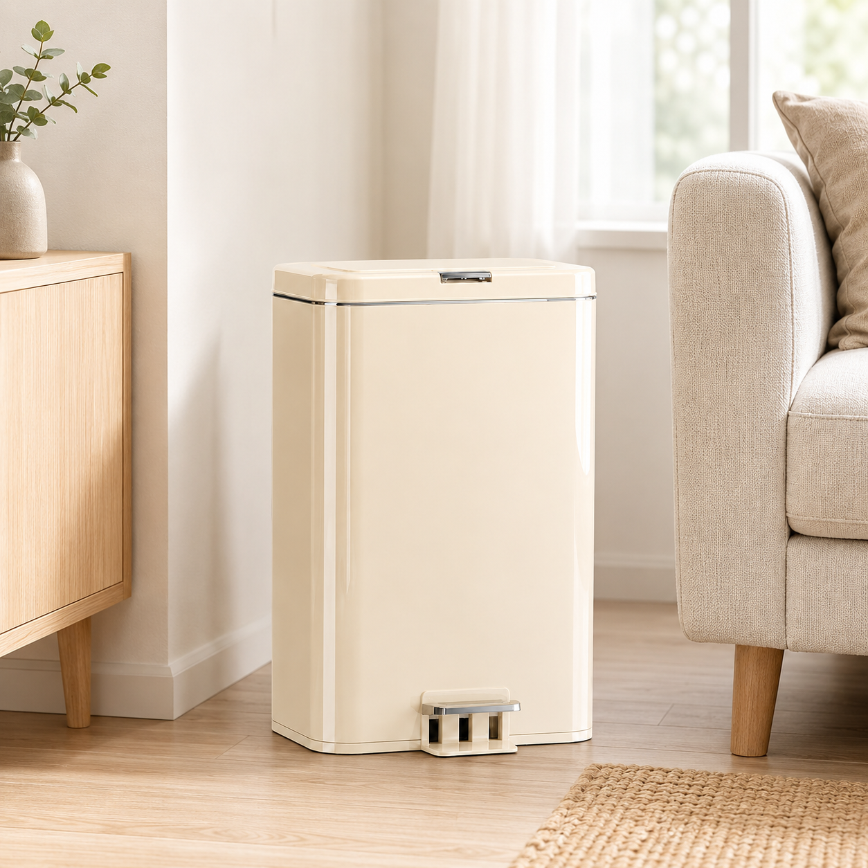 Japandi Soft-Close Pedal Bin with Double Lid