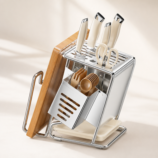 Angled Kitchen Knife Holder with Chopping Board & Chopstick Rack
