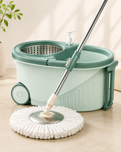 Spin Mop & Bucket Set, 360° Rotating Microfibre Floor Cleaning Mop